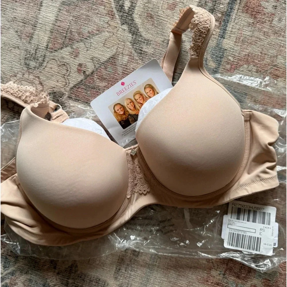 NEW Breezies Luxe Lace Underwire TShirt Bra Sunbeige Chic Everyday 44D Plus - Picture 3 of 11